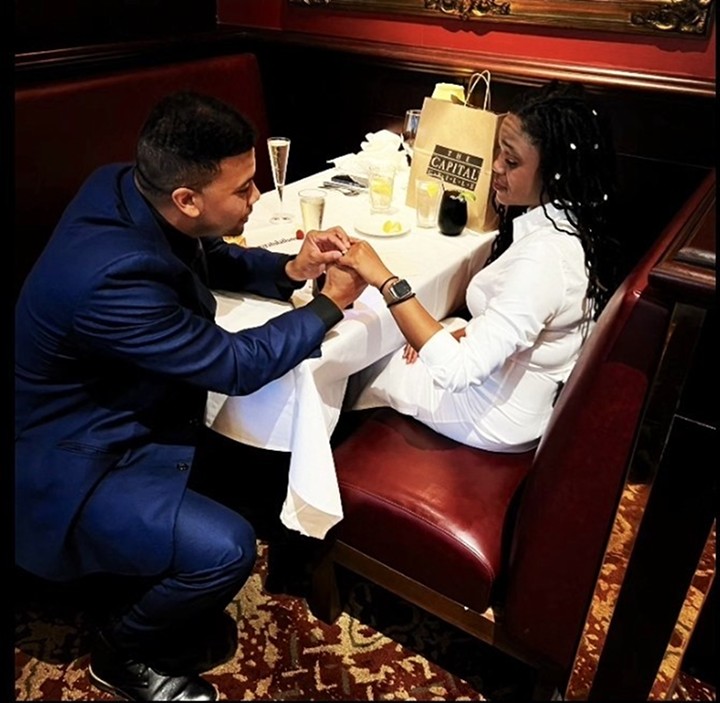 beautiful engagement proposal in restaurant